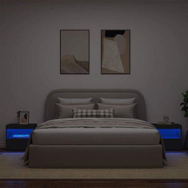 vidaXL Mesitas de noche con luces LED 2 unidades negro 50x40x45 cm