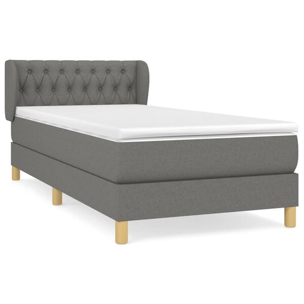 vidaXL Cama box spring con colch&oacute;n tela gris oscuro 100x200 cm