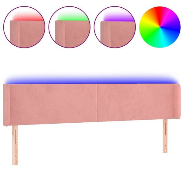 vidaXL Cabecero con LED de terciopelo rosa 183x16x78/88 cm