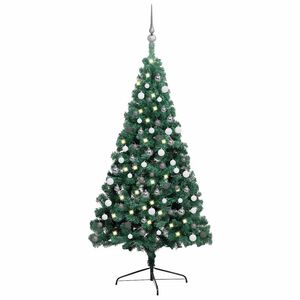 vidaXL Medio &aacute;rbol de Navidad con luces y bolas verde 120 cm
