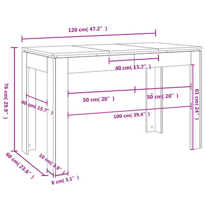 vidaXL Mesa de comedor madera de ingeniería Sonoma gris 120x60x76 cm