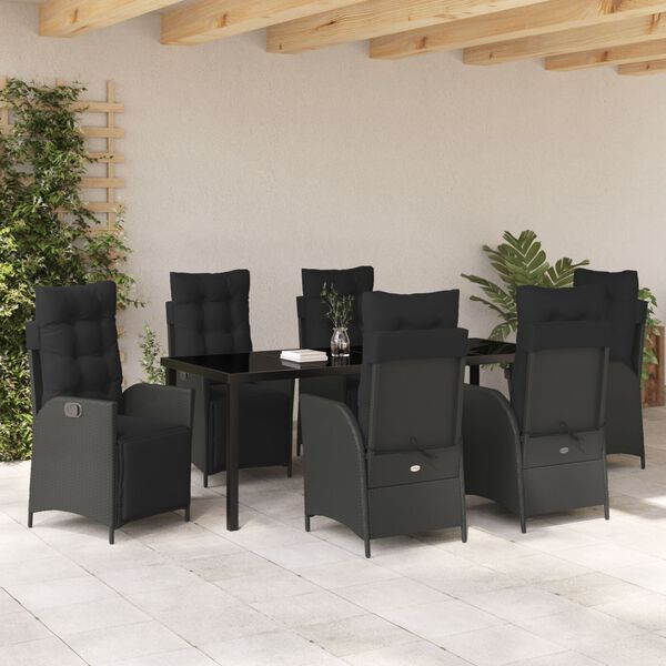 vidaXL Conjunto de Comedor de Jard&iacute;n 7 pcs Negro rat&aacute;n sint&eacute;tico