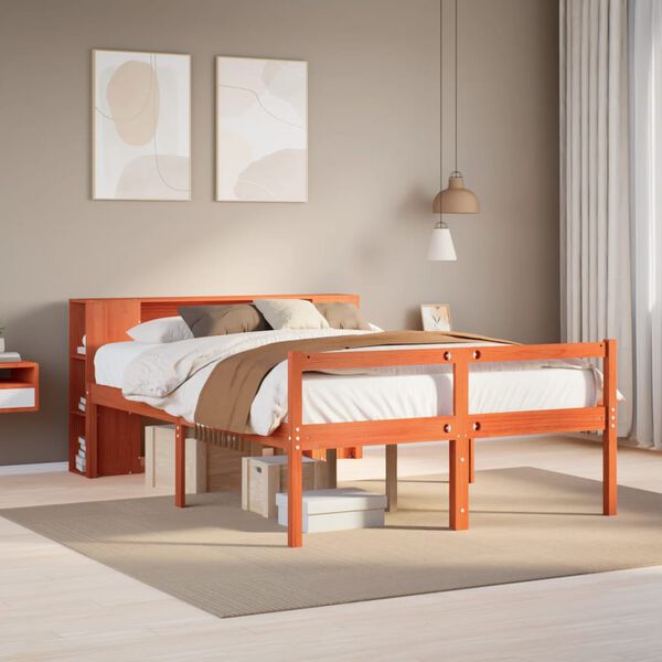 vidaXL Cama con estanter&iacute;a sin colch&oacute;n madera maciza marr&oacute;n 140x200cm