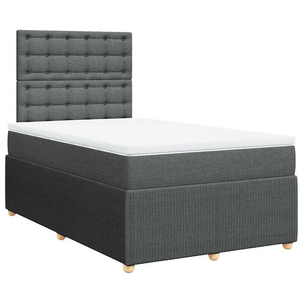vidaXL Cama box spring con colch&oacute;n tela gris oscuro 120x200 cm