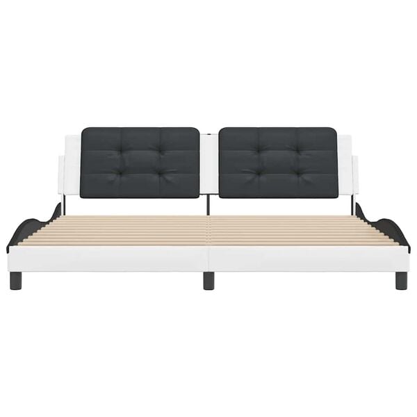 vidaXL Estructura de cama sin colch&oacute;n Zadar cuero sint&eacute;tico blanco negro 200x200 cm