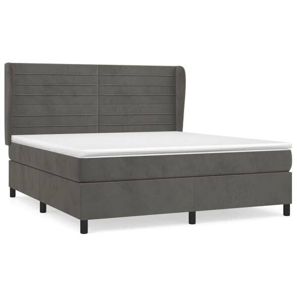 vidaXL Cama box spring con colch&oacute;n terciopelo gris oscuro 180x200 cm