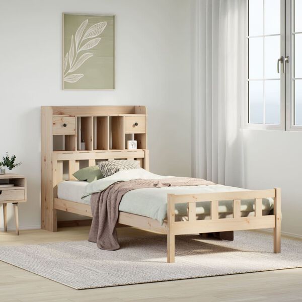 vidaXL Cama con estanter&iacute;a sin colch&oacute;n madera maciza de pino 75x190 cm