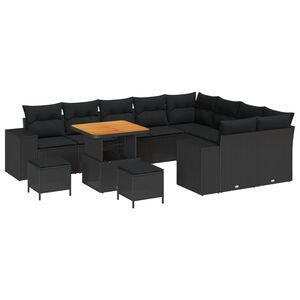 vidaXL Conjunto de sof&aacute; de jard&iacute;n 12 pcs Negro rat&aacute;n sint&eacute;tico
