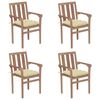 vidaXL Sillas de jard&iacute;n apilables 4 uds madera maciza teca con cojines