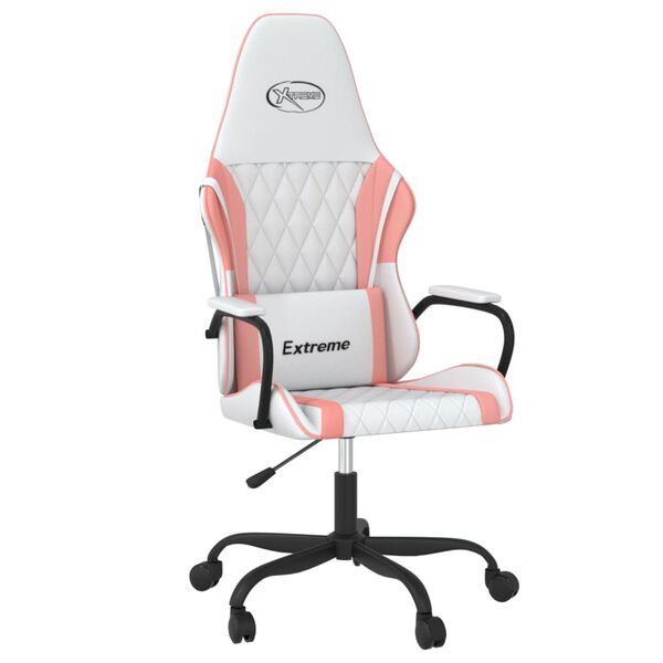 vidaXL Silla gaming cuero sint&eacute;tico blanco y rosa