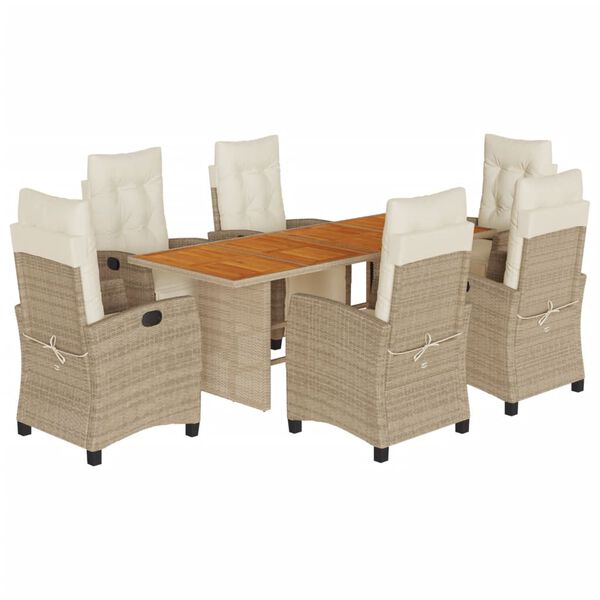 vidaXL Set comedor de jard&iacute;n 7 pzas con cojines rat&aacute;n sint&eacute;tico beige