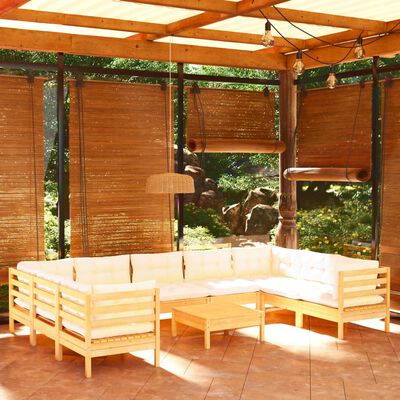 vidaXL Muebles de jardín 10 piezas y cojines madera de pino crema