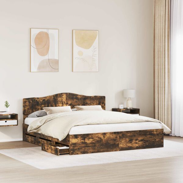 vidaXL Estructura de cama Roble ahumado 180 x 200 cm Madera Ingenieril