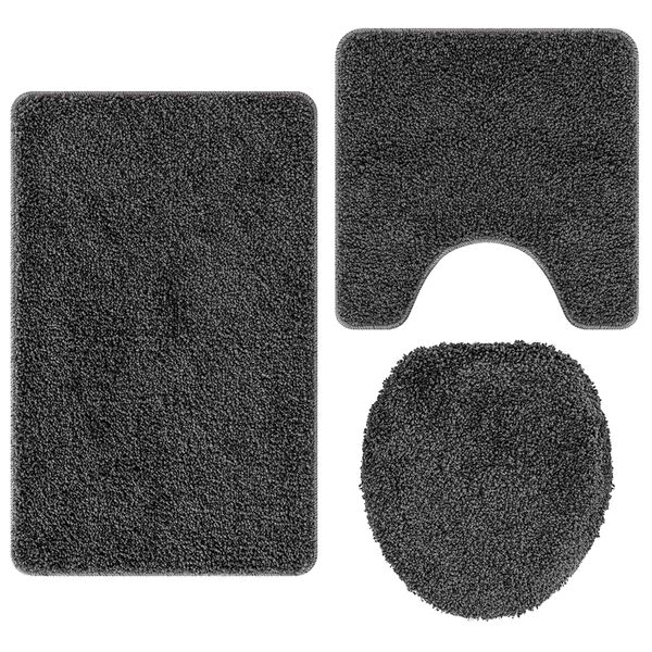 vidaXL Conjunto de alfombra de ba&ntilde;o antideslizante 3 pcs Gris oscuro