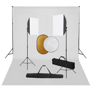 vidaXL Kit de estudio fotogr&aacute;fico con luces softbox, fondo y reflector