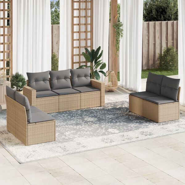 vidaXL Set sof&aacute;s de jard&iacute;n 7 piezas y cojines rat&aacute;n sint&eacute;tico beige