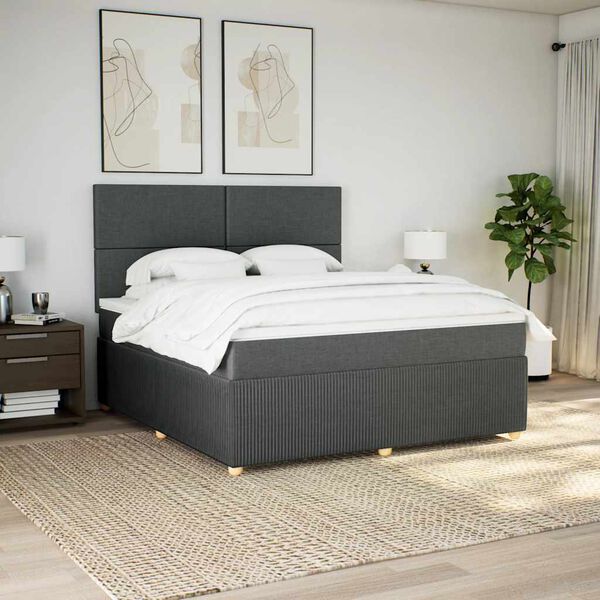 vidaXL Cama box spring con colch&oacute;n tela gris oscuro 180x200 cm