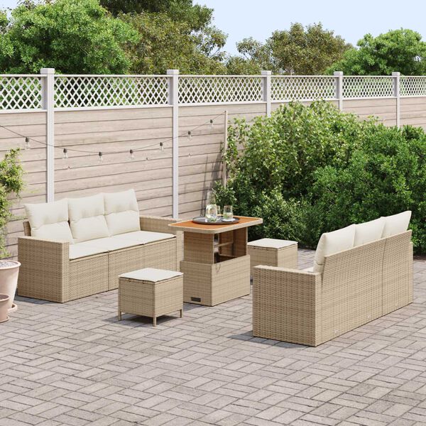 vidaXL Conjunto de sof&aacute; de jard&iacute;n con coj&iacute;n Manual 9 pcs beige y crema