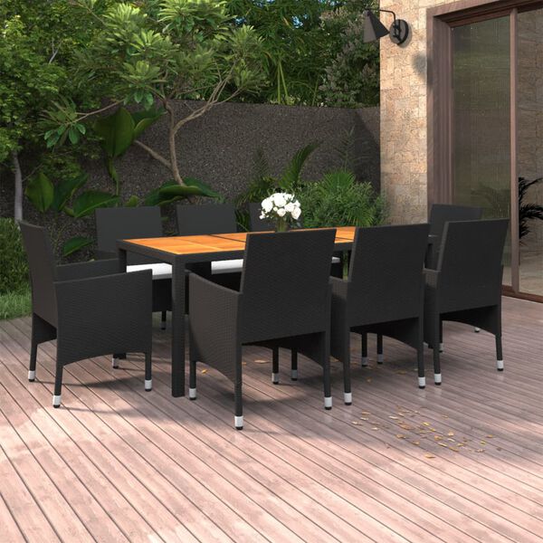 vidaXL Juego de comedor de jard&iacute;n 9 piezas rat&aacute;n sint&eacute;tico negro