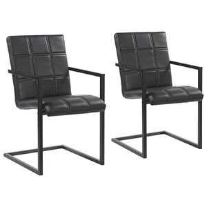 vidaXL Sillas voladizas de comedor 2 unidades cuero aut&eacute;ntico negro