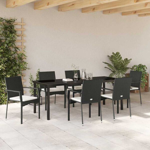 vidaXL Conjunto de Comedor de Jard&iacute;n 7 pcs Negro rat&aacute;n sint&eacute;tico