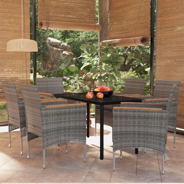 vidaXL Juego de comedor de jard&iacute;n 7 piezas con cojines gris y negro
