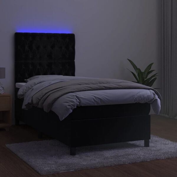 vidaXL Cama box spring colch&oacute;n y LED terciopelo negro 80x200 cm