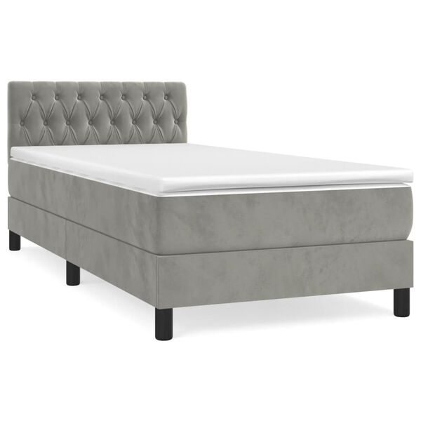 vidaXL Cama box spring con colch&oacute;n terciopelo gris claro 100x200 cm