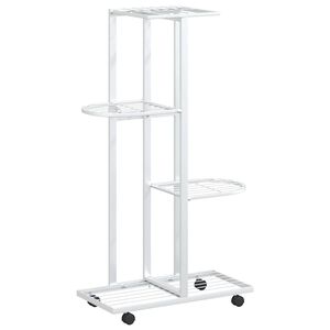 vidaXL Soporte para flores 4 alturas y ruedas hierro blanco 44x23x80cm