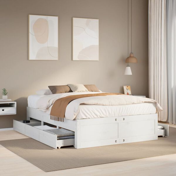 vidaXL Cama con cajones sin colch&oacute;n madera maciza blanca 160x200 cm