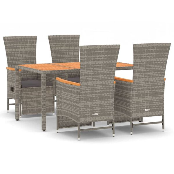 vidaXL Set comedor de jard&iacute;n 5 piezas con cojines rat&aacute;n sint&eacute;tico gris