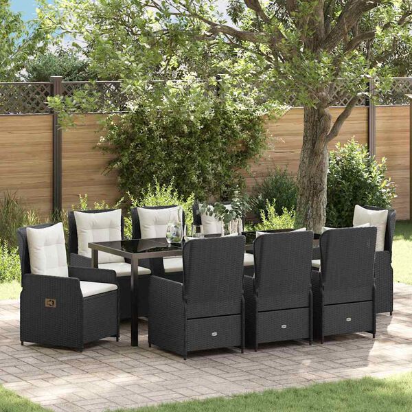 vidaXL Conjunto de Comedor de Jard&iacute;n 9 pcs Negro rat&aacute;n sint&eacute;tico