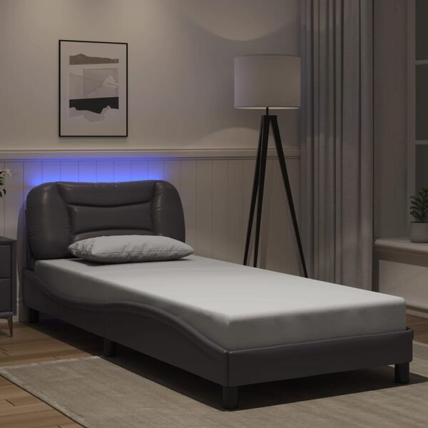 vidaXL Estructura de cama con LED sin colchón Hvar gris 90x200 cm