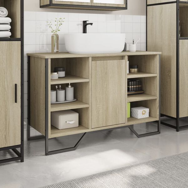 vidaXL Armario lavabo ba&ntilde;o madera ingenier&iacute;a roble Sonoma 91x35x60 cm