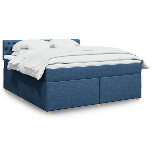 vidaXL Cama box spring con colch&oacute;n tela azul 180x200 cm