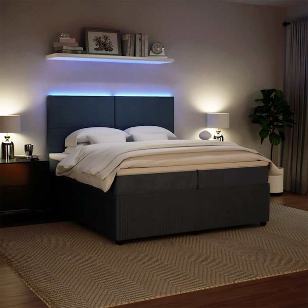 vidaXL Cama box spring con colch&oacute;n terciopelo gris oscuro 200x200 cm