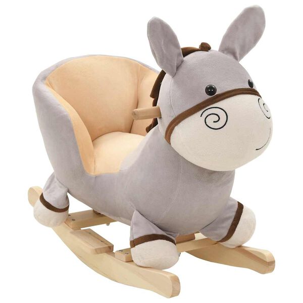 vidaXL Burro balanc&iacute;n de peluche con respaldo gris 60x32x55 cm