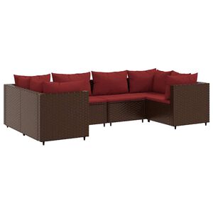 vidaXL Set muebles de jard&iacute;n 6 piezas y cojines rat&aacute;n sint&eacute;tico marr&oacute;n