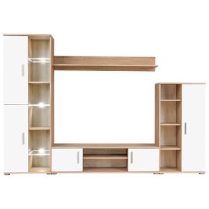vidaXL Mueble sal&oacute;n pared para TV con luces LED roble Sonoma y blanco