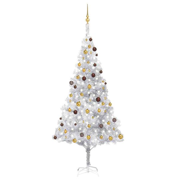 vidaXL &Aacute;rbol de Navidad preiluminado con luces y bolas plateado 240 cm