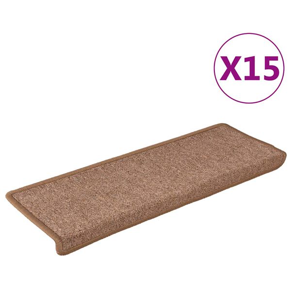 vidaXL Alfombrillas para escaleras 15 unidades 65x21x4 cm Marr&oacute;n Borde Rectangular
