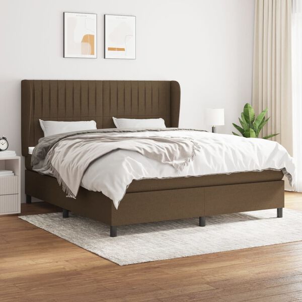 vidaXL Cama box spring con colch&oacute;n tela marr&oacute;n oscuro 180x200 cm