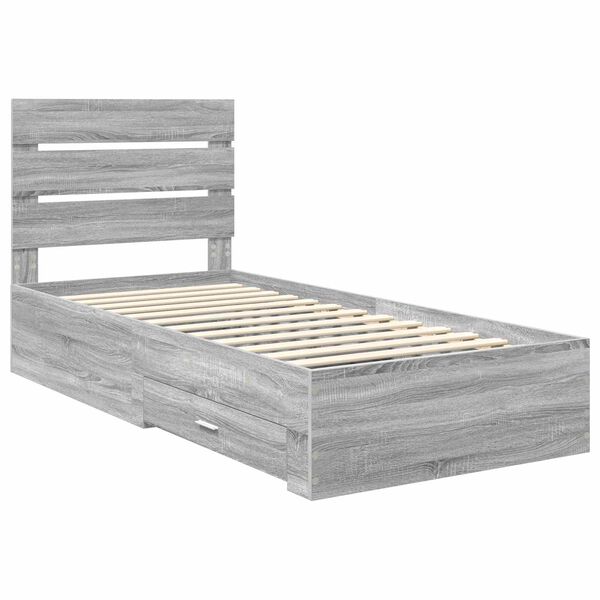 vidaXL Estructura de cama con caj&oacute;n Gris Sonoma y Plata 75 x 190 cm