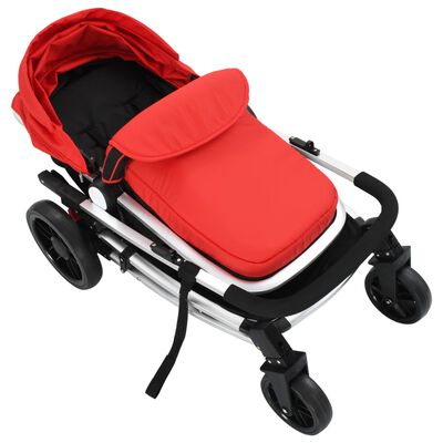 vidaXL Cochecito/Silla de bebé 2-en-1 aluminio rojo y negro