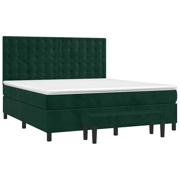 vidaXL Cama box spring con colch&oacute;n terciopelo verde oscuro 180x200 cm