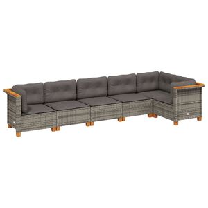 vidaXL Set de muebles de jard&iacute;n 6 pzas y cojines rat&aacute;n sint&eacute;tico gris
