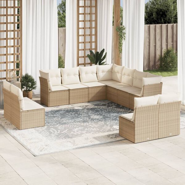 vidaXL Set de sof&aacute;s de jard&iacute;n 11pzas con cojines rat&aacute;n sint&eacute;tico beige