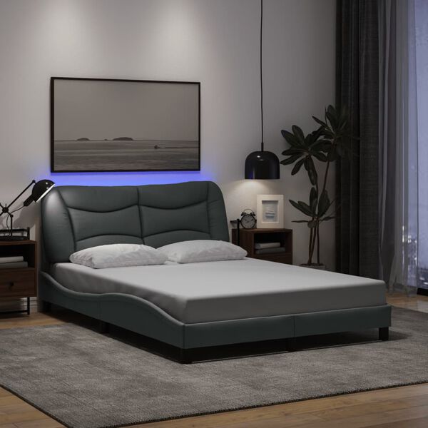 vidaXL Estructura de cama con LED sin colch&oacute;n Hvar tela gris claro 140x190 cm