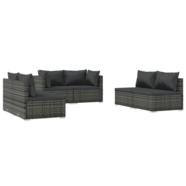 vidaXL Set de muebles de jard&iacute;n 6 pzas y cojines rat&aacute;n sint&eacute;tico gris