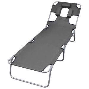 vidaXL Tumbona plegable con coj&iacute;n de cabeza y respaldo ajustable gris
